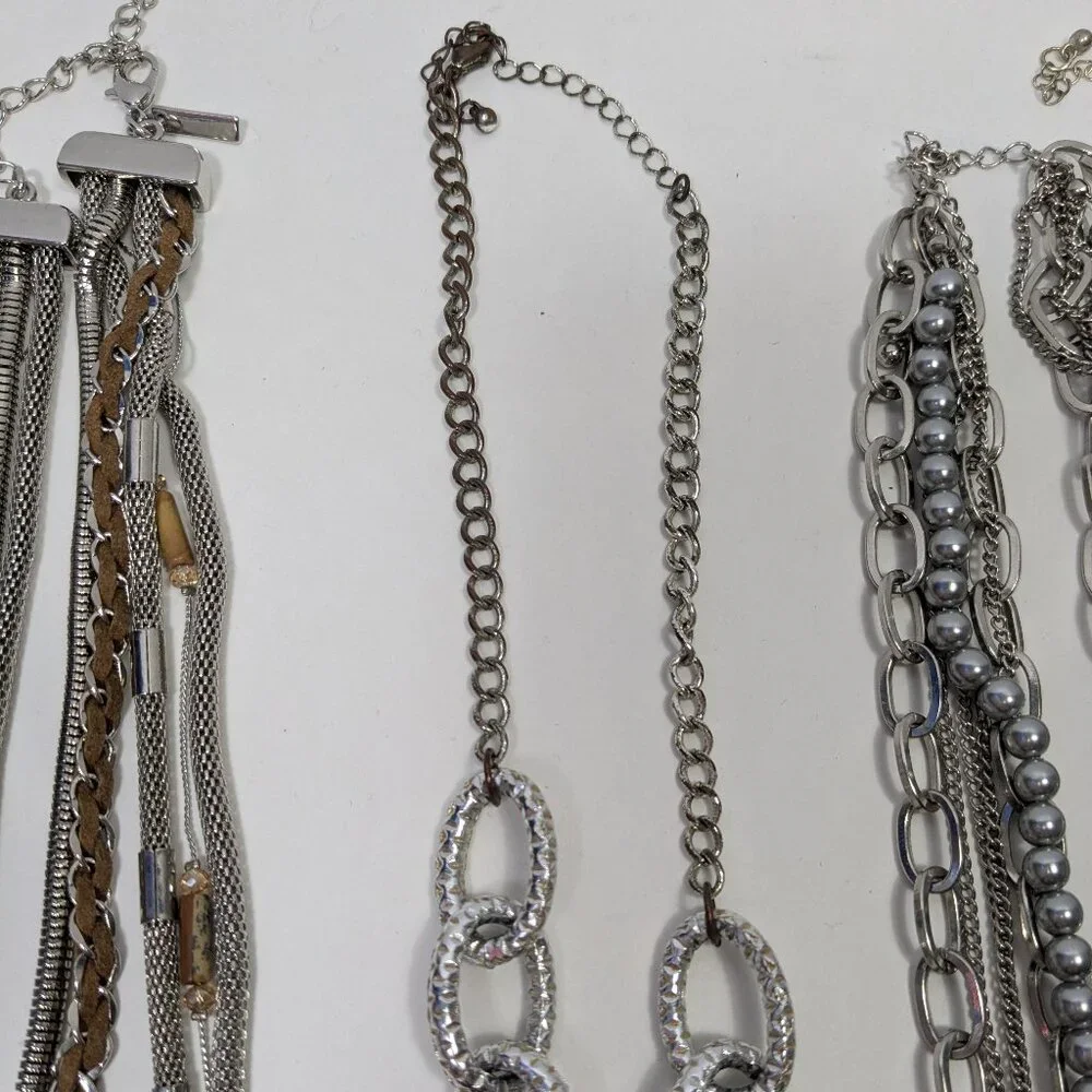 Silver Tone Necklace Lot 23 Fashion Jewelry Ready to Wear Variety Colors Styles